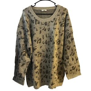 Easel Los Angeles Women's 2X Leopard Print Knit Sweater Grey Tan ET10766X